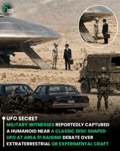 🚨 AREA 51 PHOTO SHOCKER? Newly Surfaced Image Allegedly Shows Humanoid Standing Beside Disc-Shaped UFO Under Heavy Military Guard